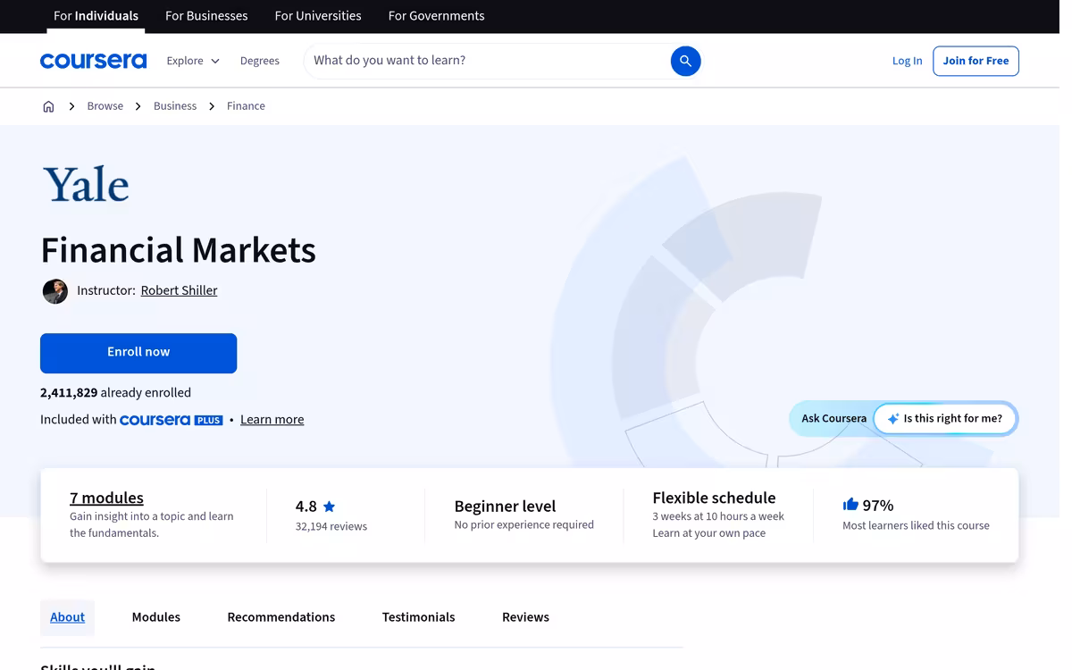 Financial Markets (audit) homepage screenshot