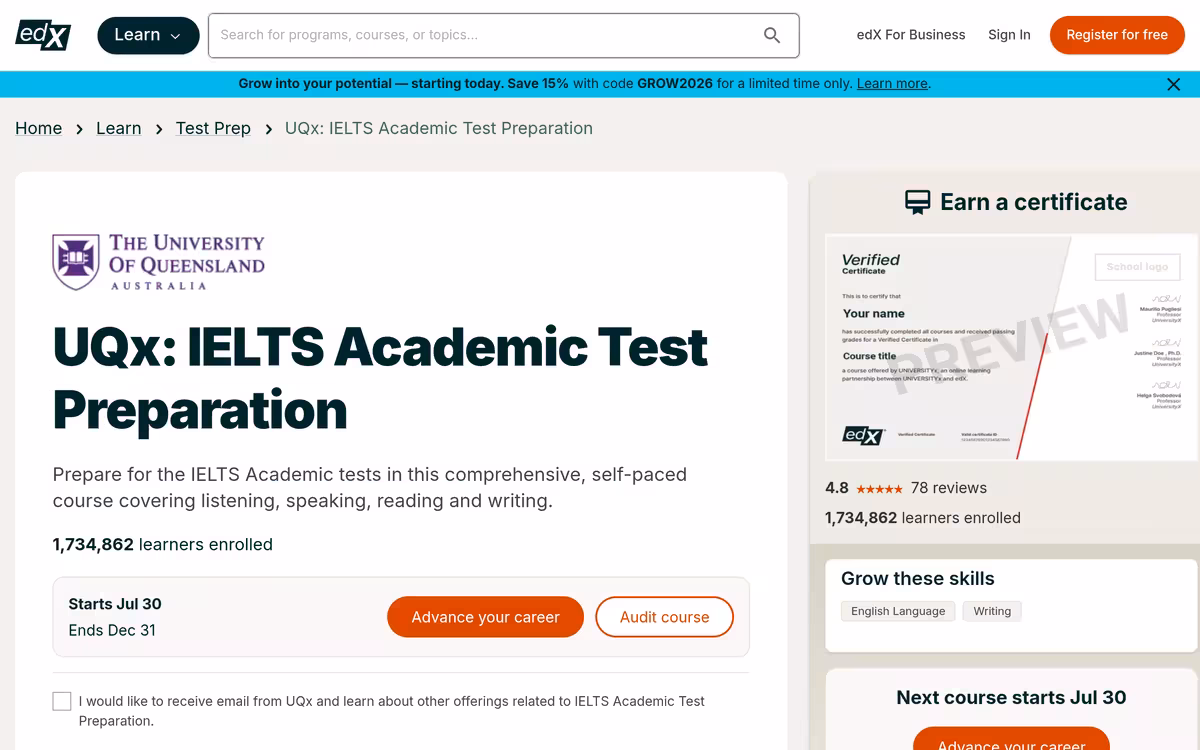 IELTS Academic Test Preparation homepage screenshot