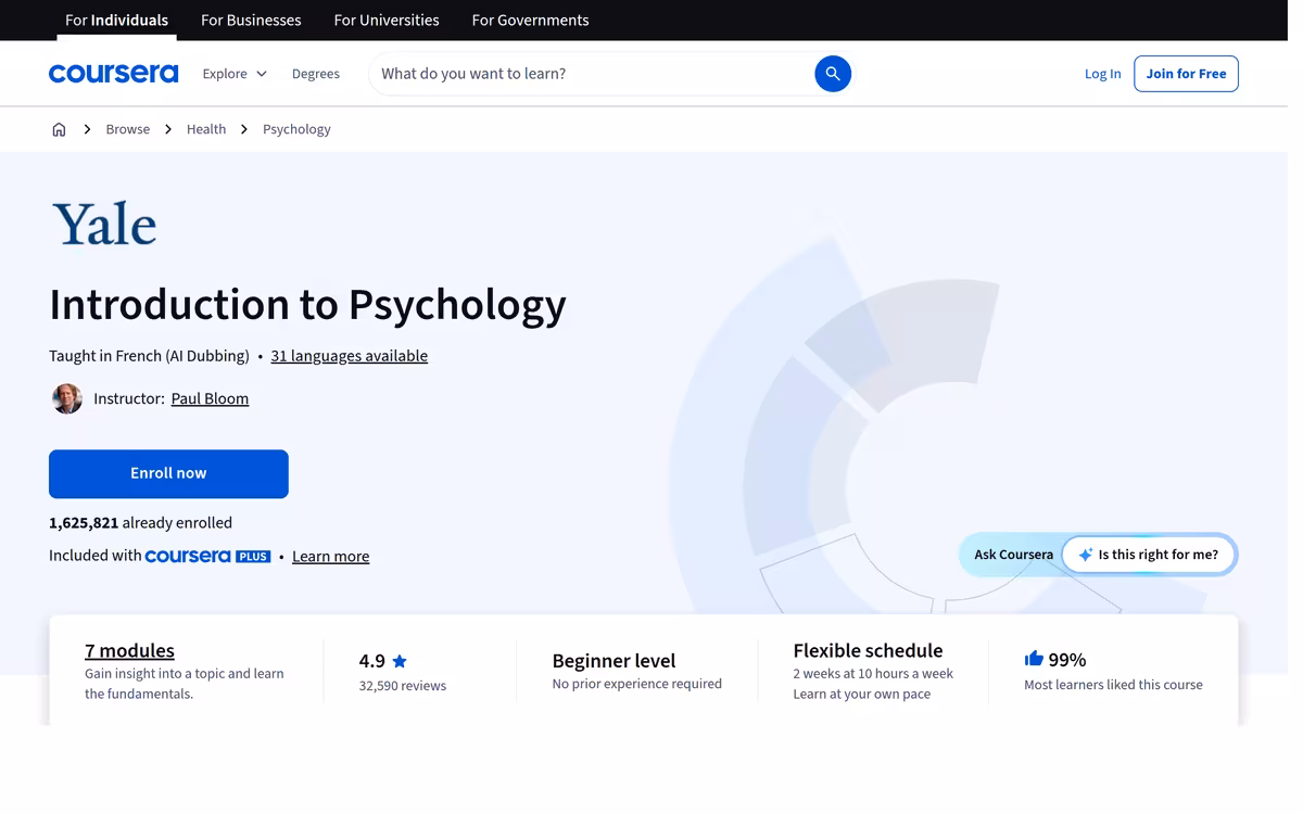 Introduction to Psychology (audit) homepage screenshot
