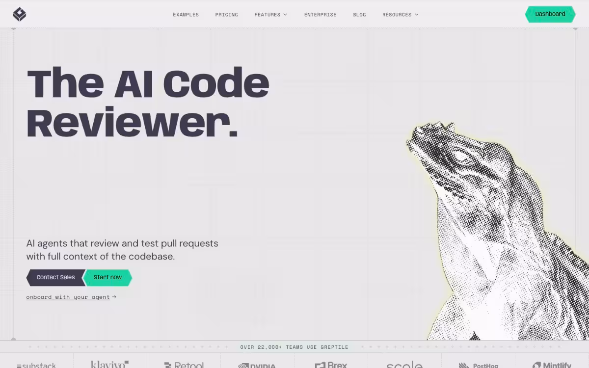 Greptile homepage screenshot