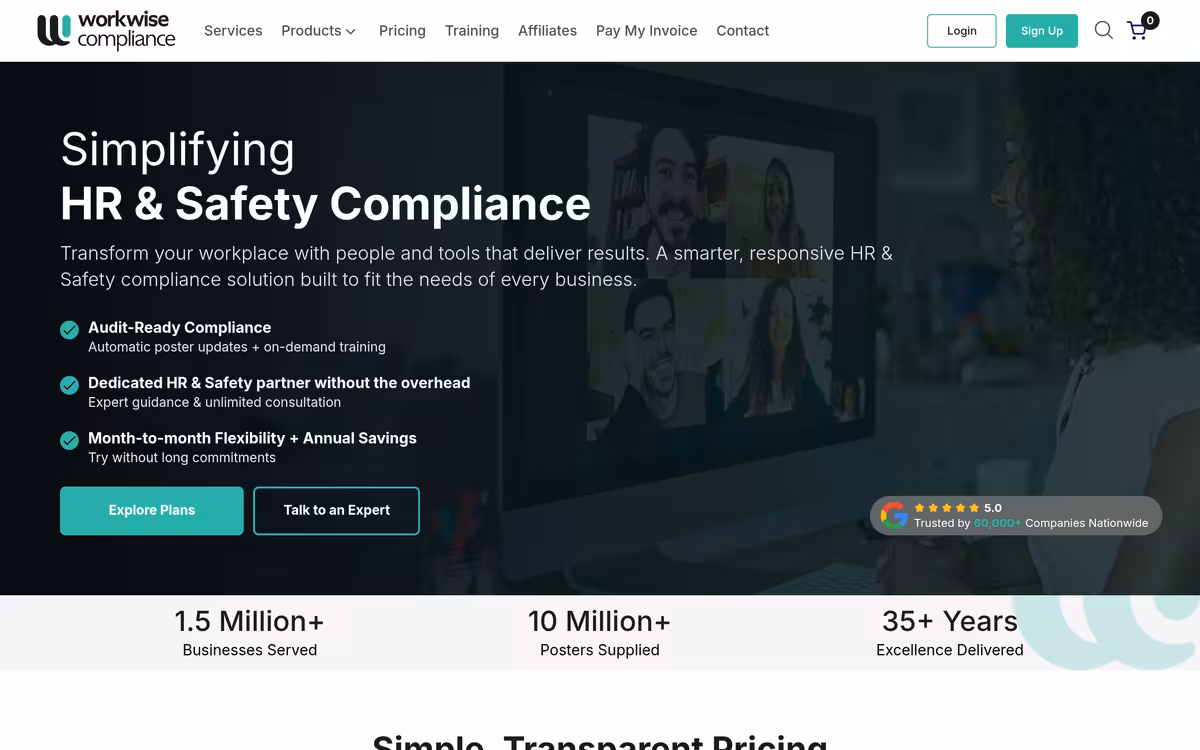WorkWise Compliance homepage screenshot