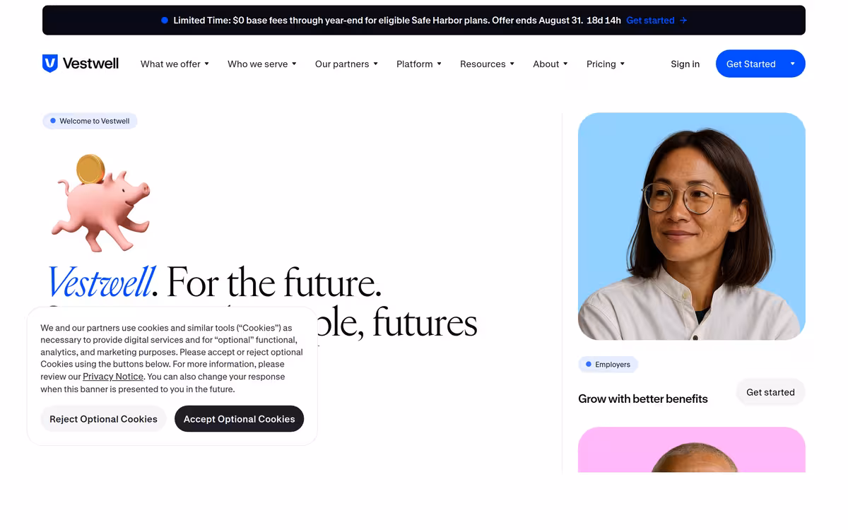 Vestwell homepage screenshot