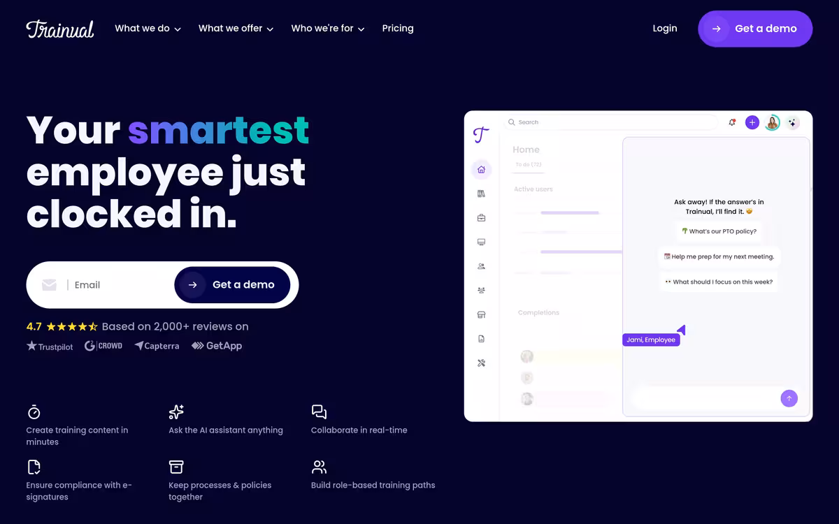 Trainual homepage screenshot