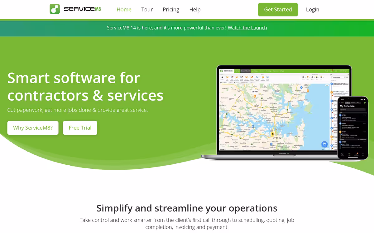 ServiceM8 homepage screenshot
