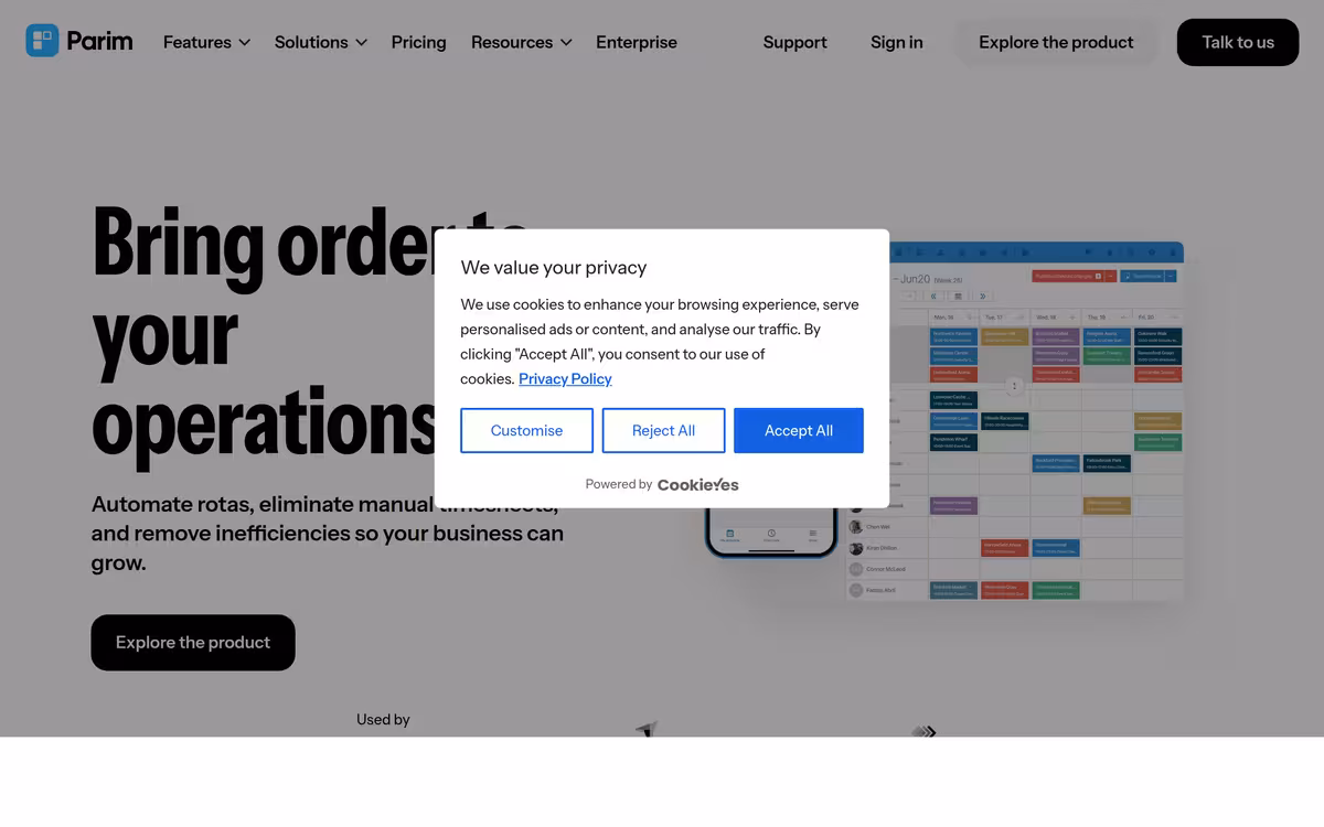 Parim Workforce Software homepage screenshot