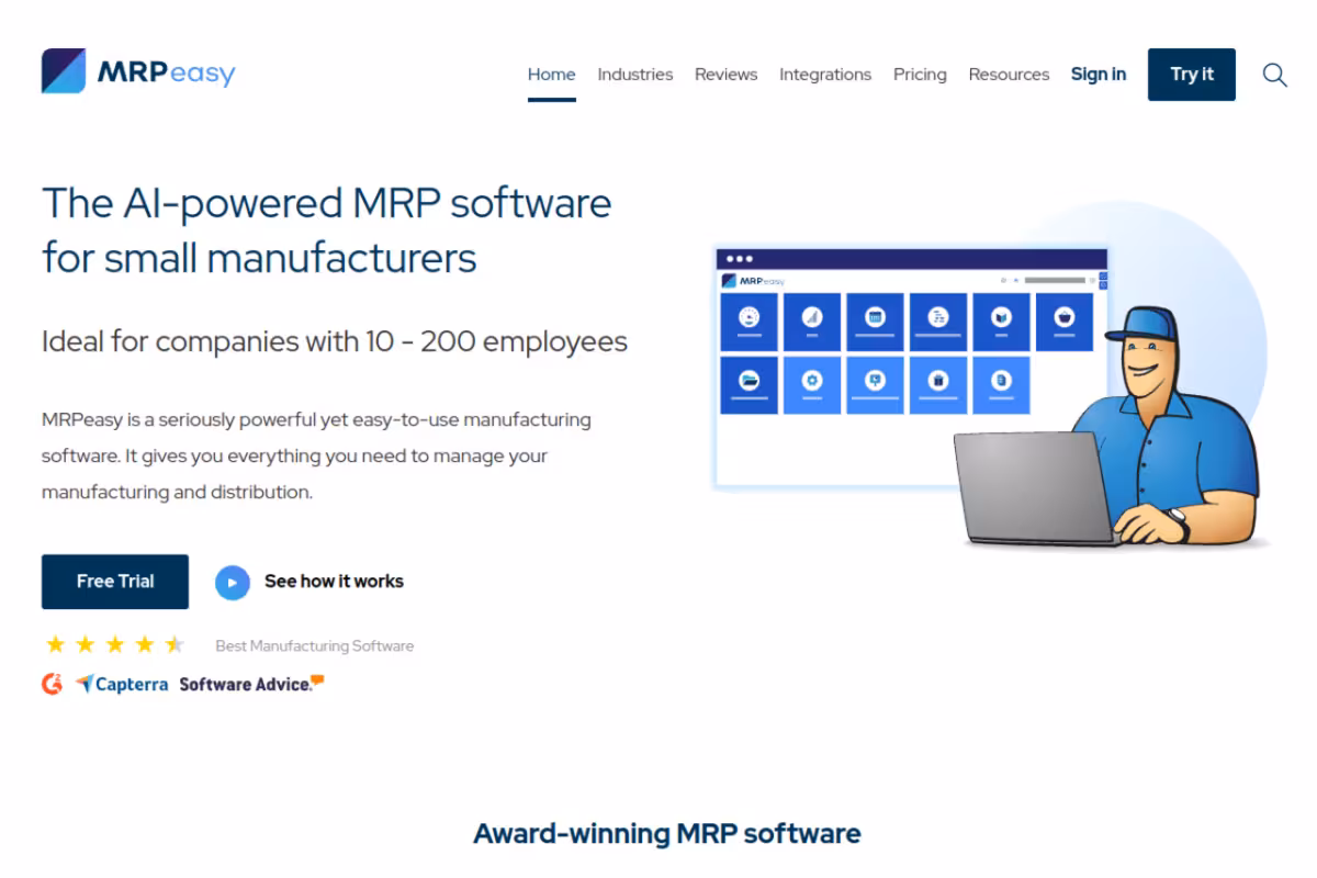MRPeasy homepage screenshot