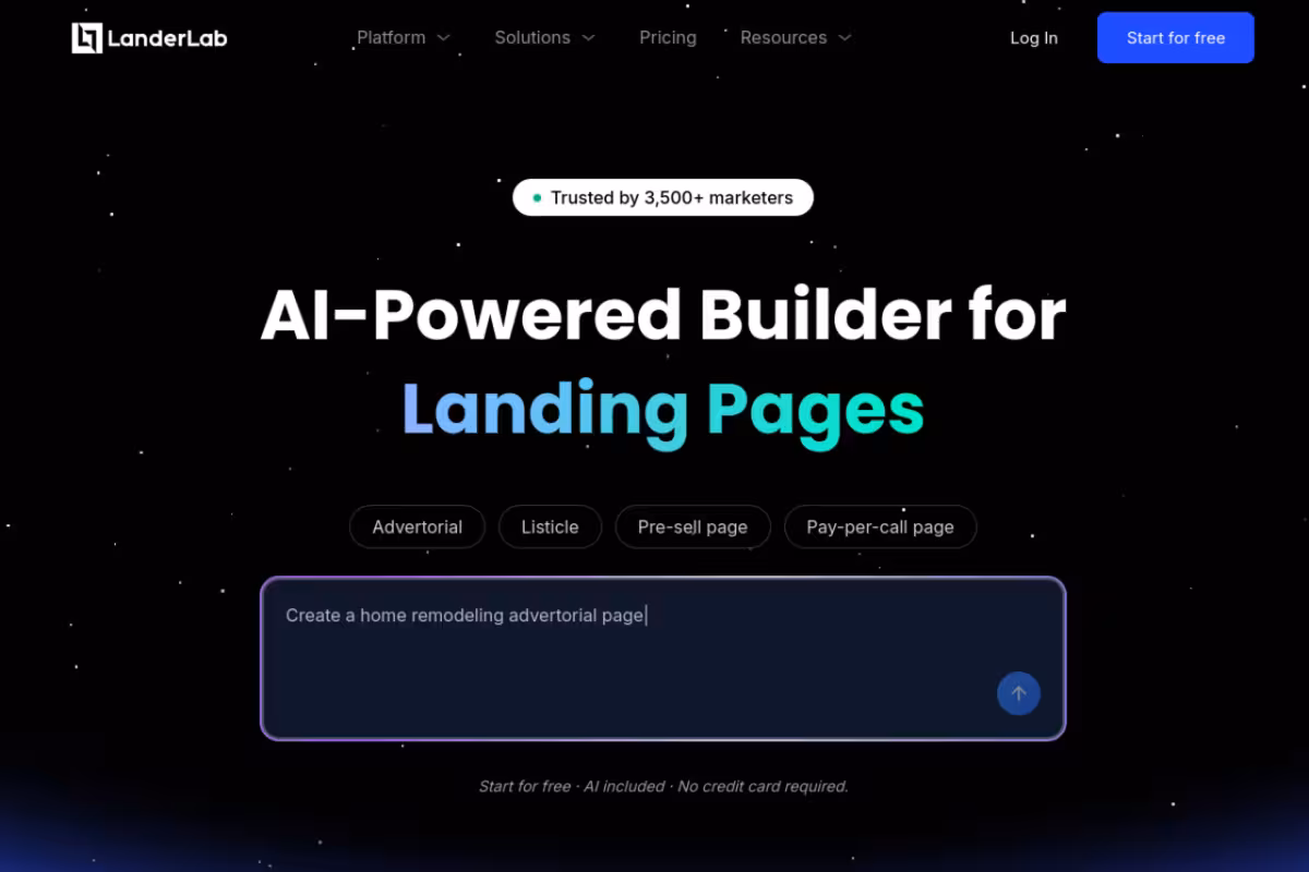 LanderLab homepage screenshot