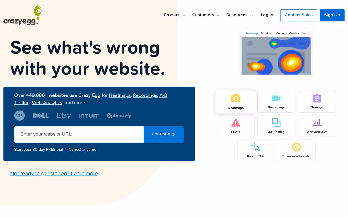 Crazy Egg homepage screenshot