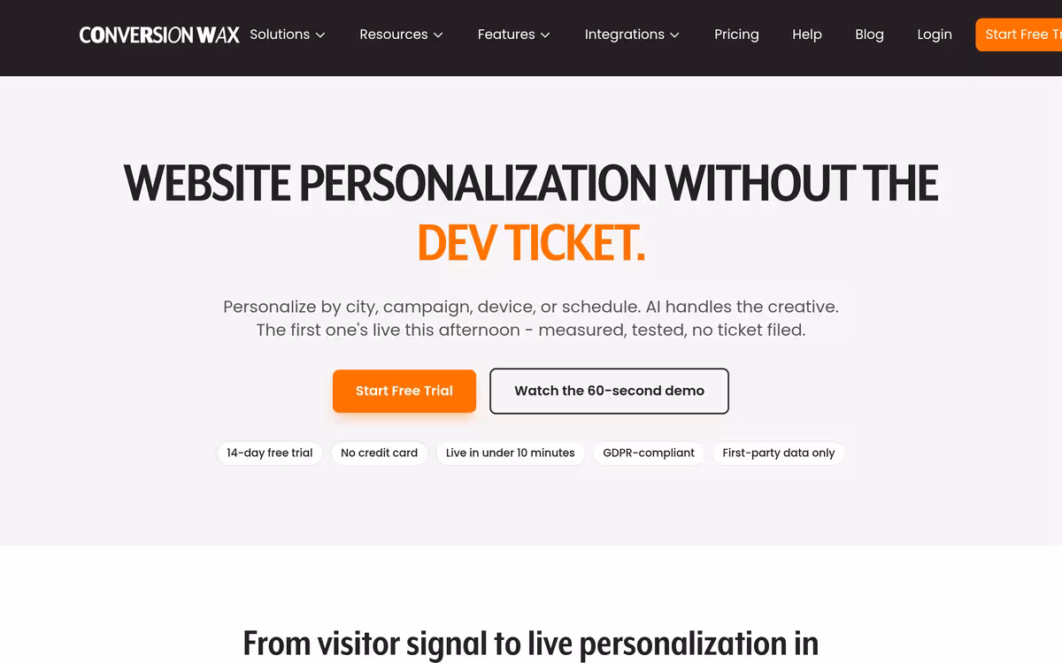 Conversion Wax homepage screenshot