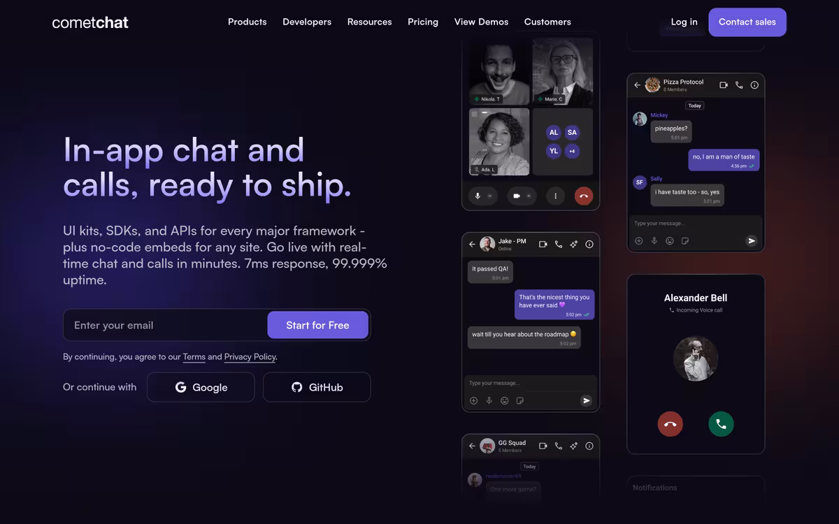 CometChat homepage screenshot